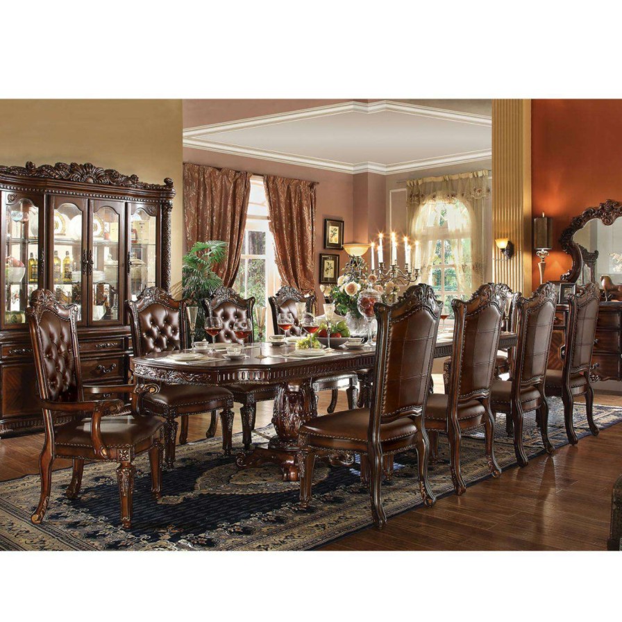 Dining Table Sets * | Brand New Rectangle Acme Furniture Vendome Cherry 11 Piece Double Pedestal Dining Table Set With Upholstered Chairs