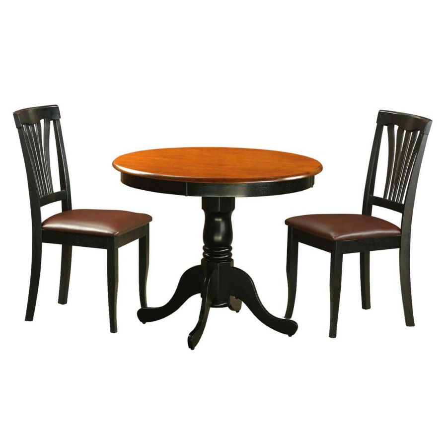 Dining Table Sets * | Cheapest East West Furniture Antique 3 Piece Pedestal Round Dining Table Set With Avon Faux Leather Chairs