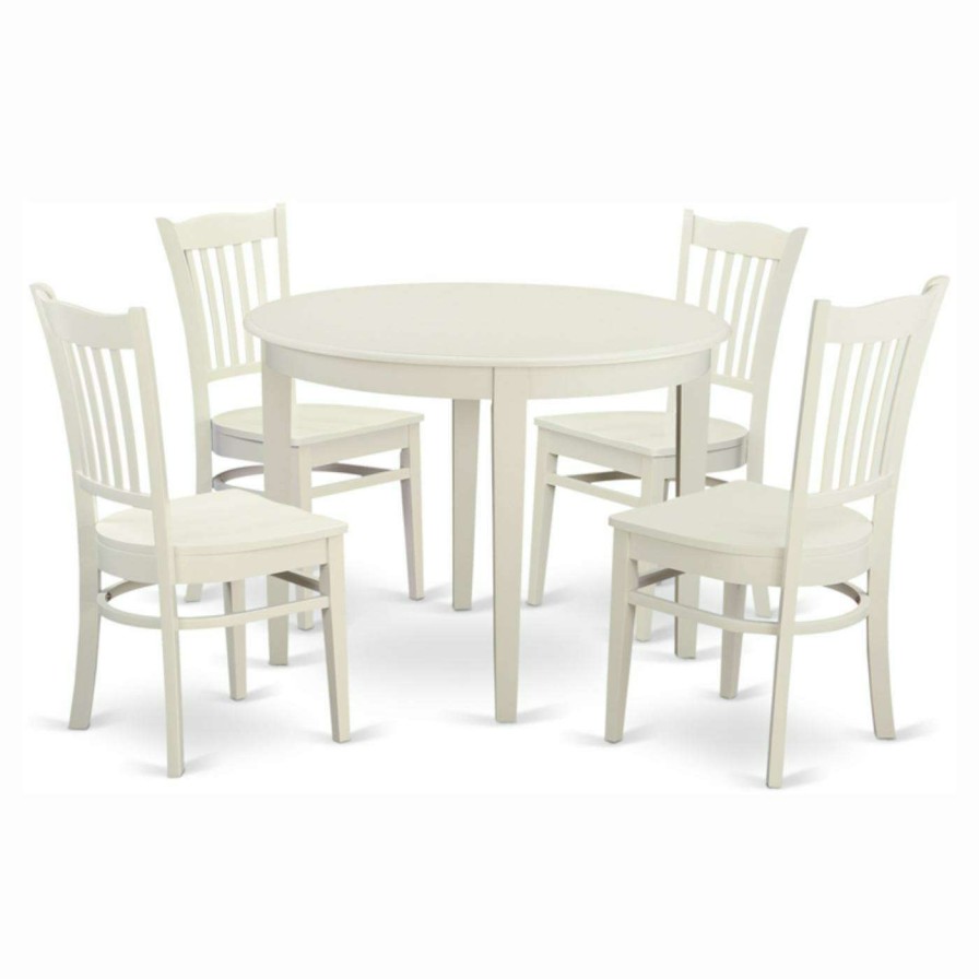 Dining Table Sets * | Outlet East West Furniture Boston 5 Piece Round Dining Table Set With Groton Wooden Seat Chairs