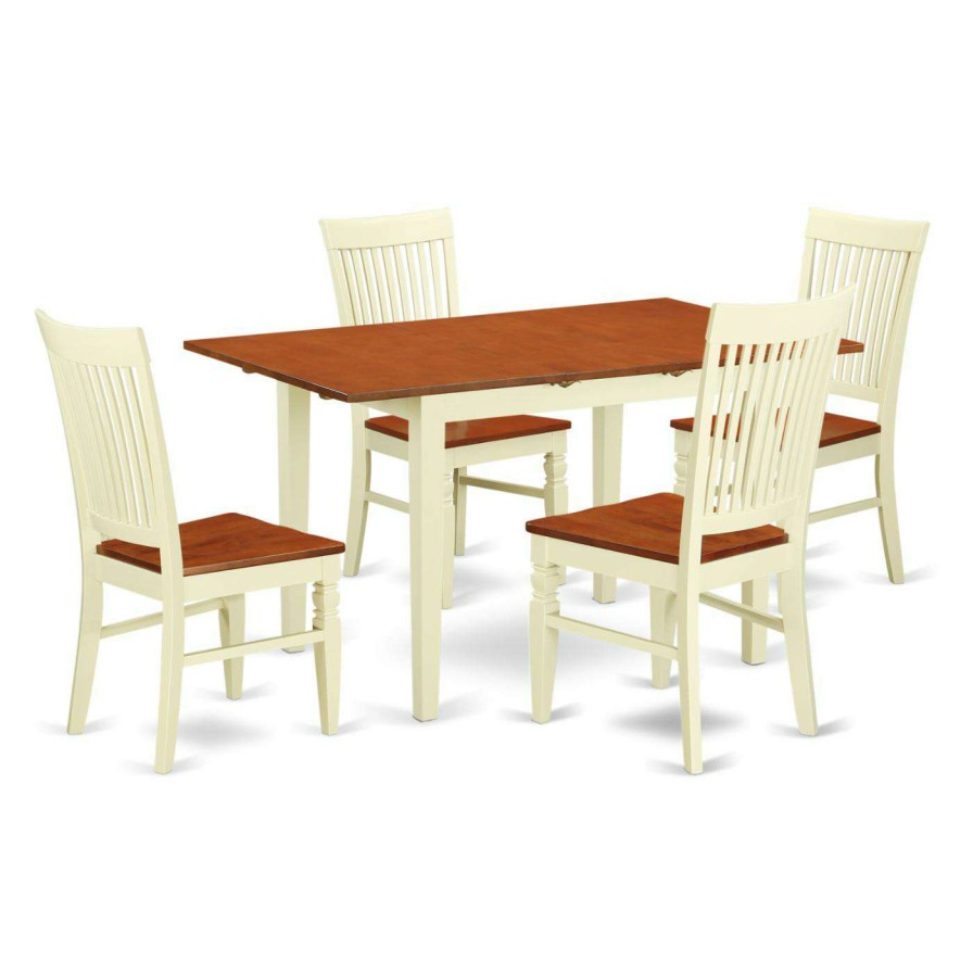 Dining Table Sets * | Best Sale Rectangle East West Furniture Norfolk 5 Piece Rectangular Dining Table Set With Wood Chairs