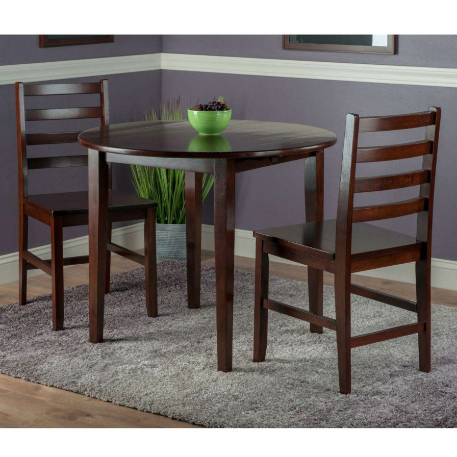 Dining Table Sets * | Promo Round Winsome Trading Clayton 3 Piece Drop Leaf Table Ladderback Chair Set