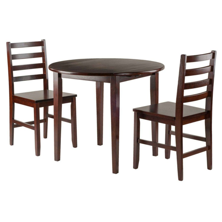 Dining Table Sets * | Promo Round Winsome Trading Clayton 3 Piece Drop Leaf Table Ladderback Chair Set