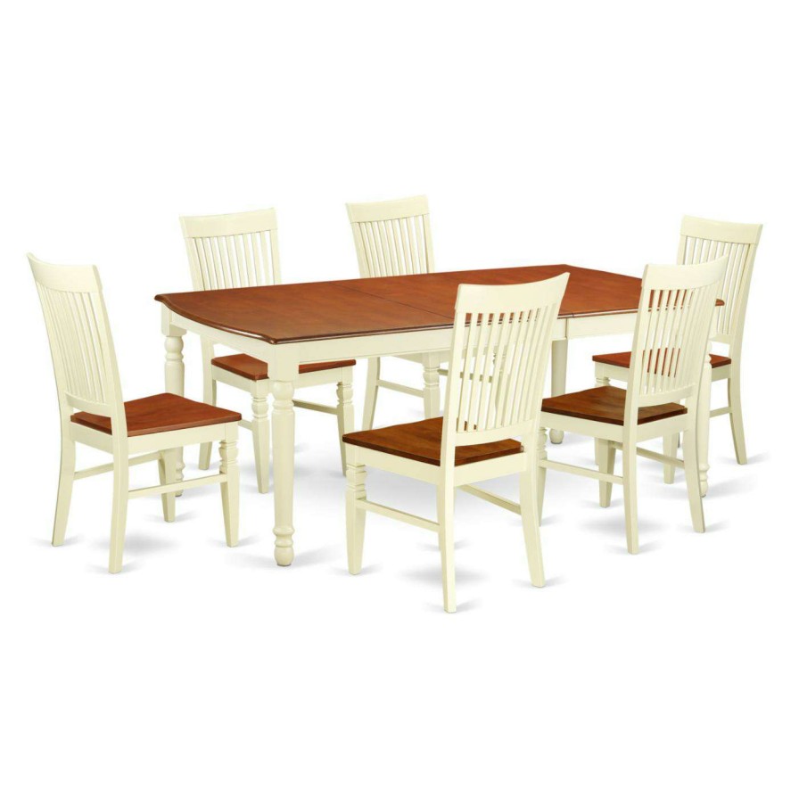 Dining Table Sets * | Hot Sale Rectangle East West Furniture Dover 7 Piece Rectangular Dining Table Set With Wood Chairs