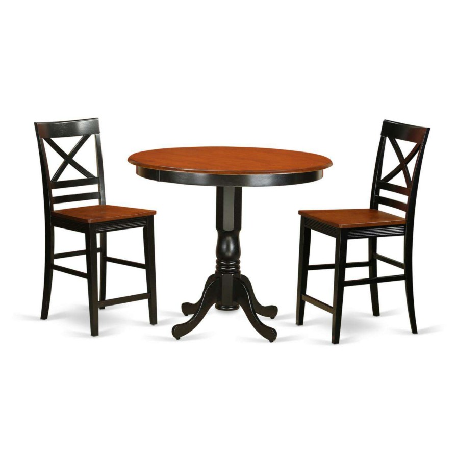 Dining Table Sets * | Promo Round East West Furniture Trenton 3 Piece Cross-And-Ladder Dining Table Set Black