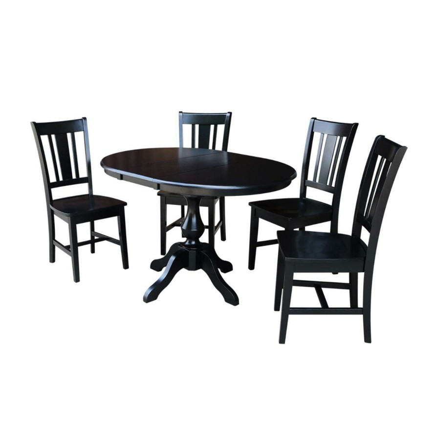 Dining Table Sets * | Best Sale Oval International Concepts 5 Piece Fluted Pedestal Dining Table Set With Extension Leaf And San Remo Chairs