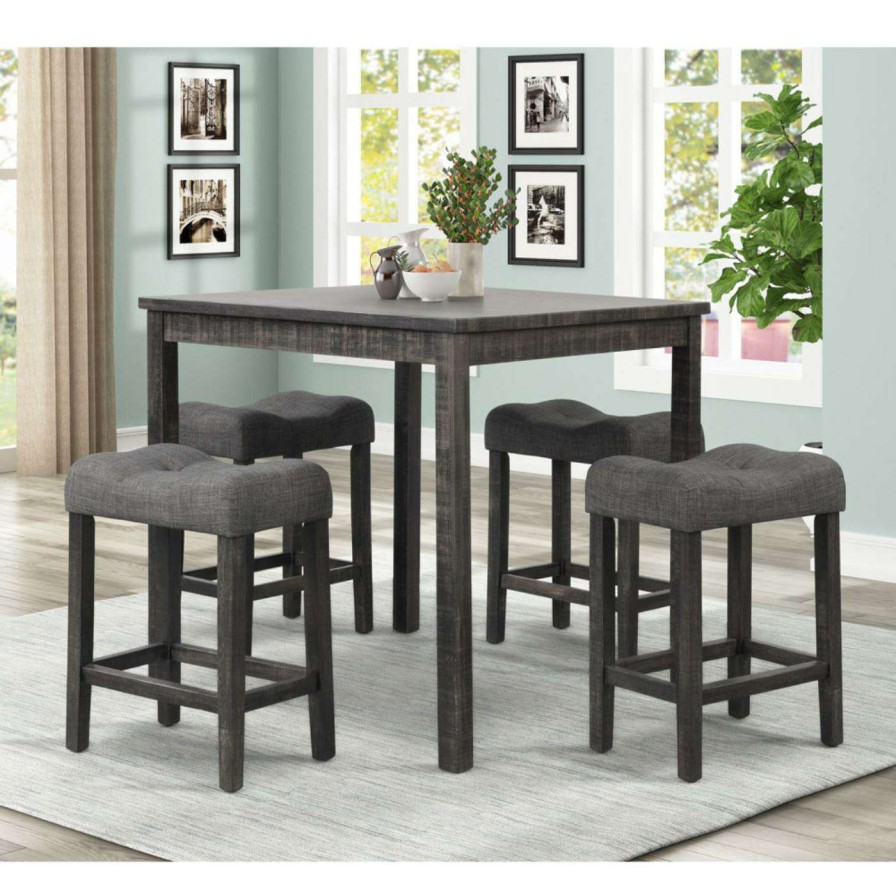 Dining Table Sets * | Deals Square Best Master Furniture Camille 5 Piece Counter Height Dinette Set Black Charcoal