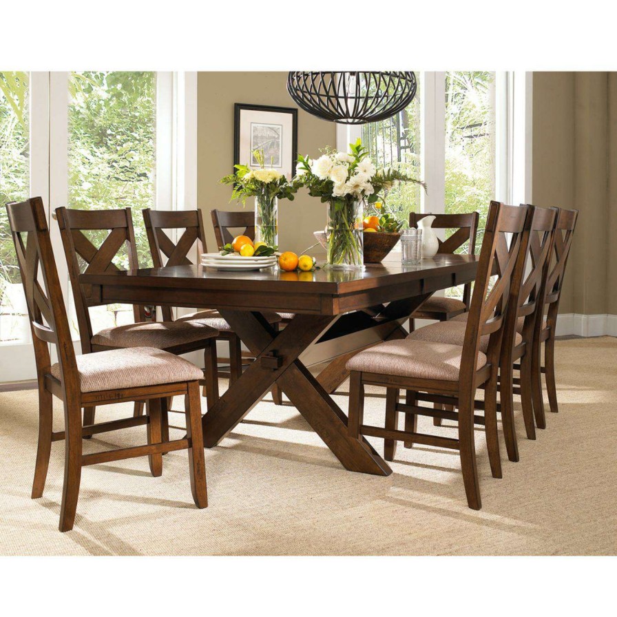 Dining Table Sets * | New Rectangle Roundhill Furniture Karven 9 Piece Wooden Dining Table Set