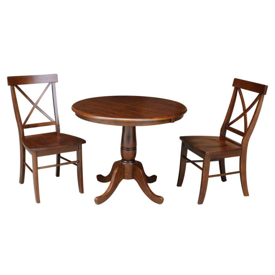 Dining Table Sets * | Flash Sale Oval International Concepts 36 In. 3 Piece Pedestal Dining Table Set With 12 In. Leaf And 2 X-Back Chairs