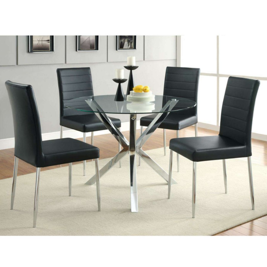 Dining Table Sets * | Best Pirce Coaster Furniture Round Coaster Vance 5 Piece Dining Table Set Silver/Clear/Black