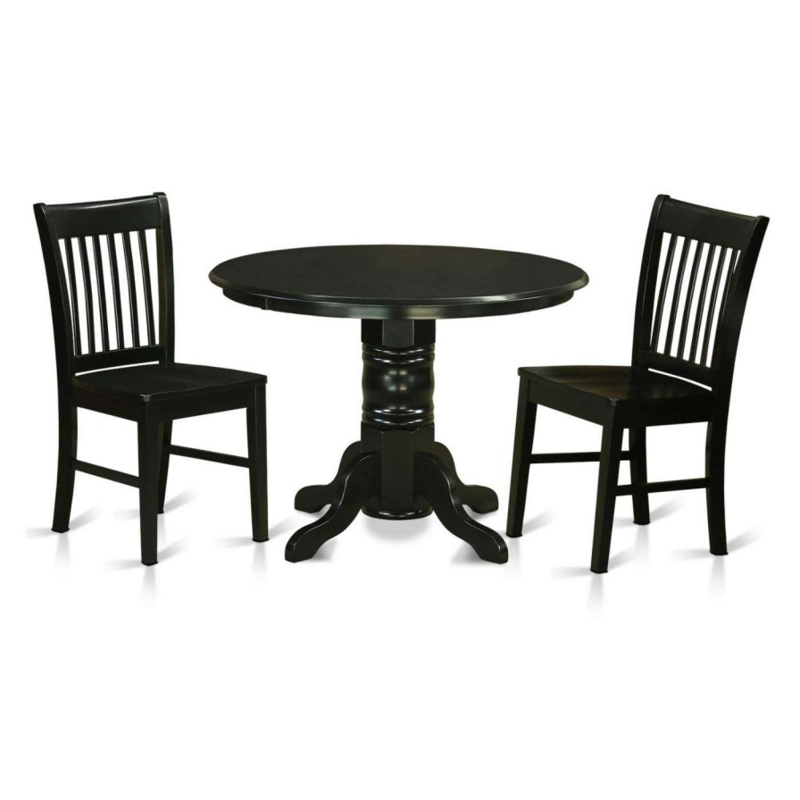 Dining Table Sets * | New Round East West Furniture Shelton 3 Piece Slat Back Dining Table Set