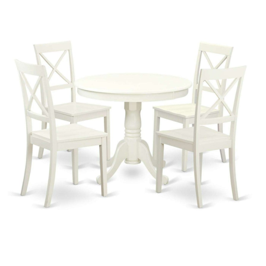 Dining Table Sets * | Cheapest Round East West Furniture 5 Piece Crossback Kitchen Dinette Dining Table Set