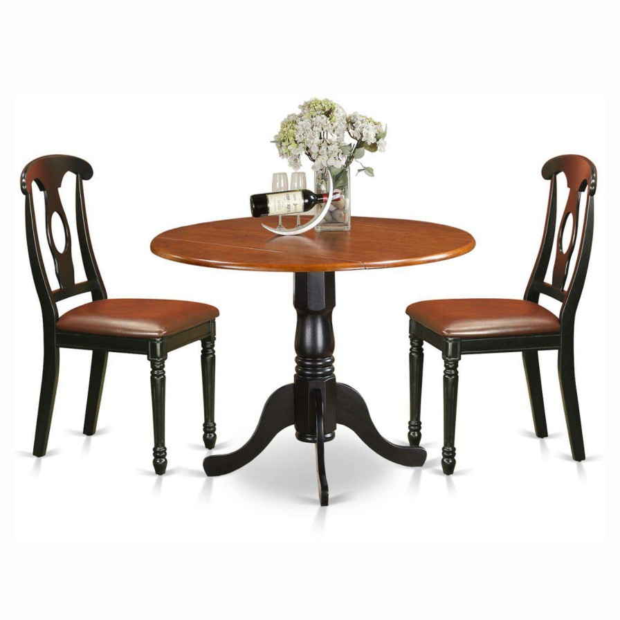 Dining Table Sets * | Cheapest Round East West Furniture Dublin 3 Piece Drop Leaf Dining Table Set With Kenley Faux Leather Seat Chairs