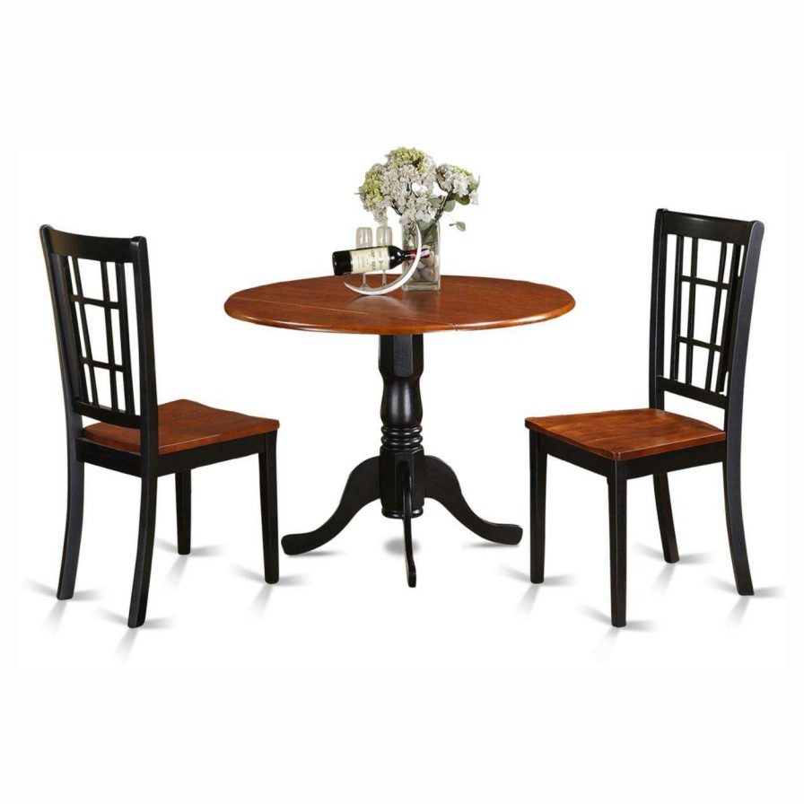 Dining Table Sets * | Budget East West Furniture Dublin 3 Piece Pedestal Round Dining Table Set With Nicoli Wooden Seat Chairs