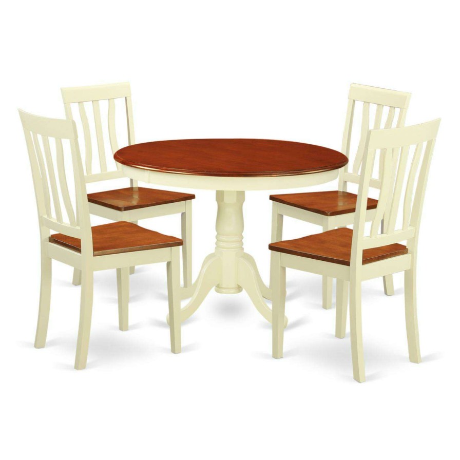 Dining Table Sets * | Best Sale Round East West Furniture Hartland 5 Piece Splat Back Dining Table Set