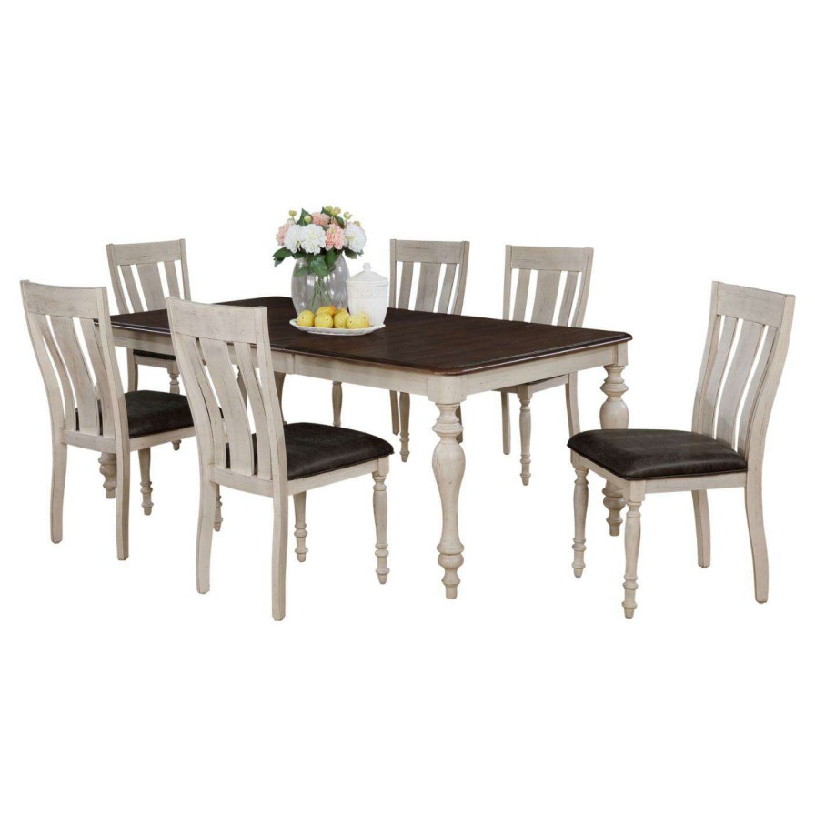 Dining Table Sets * | Brand New Rectangle Roundhill Furniture Arch Rectangular 7 Piece Dining Set