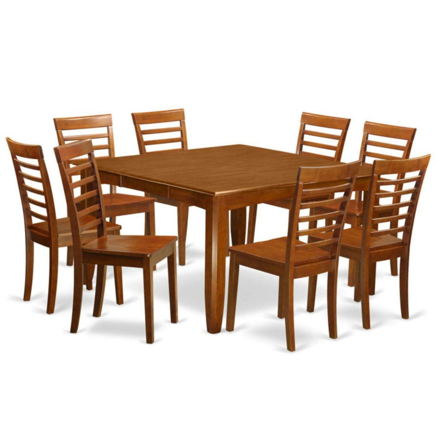 Dining Table Sets * | Best Sale Square East West Furniture Parfait 9 Piece Straight Ladder Back Dining Table Set Wood