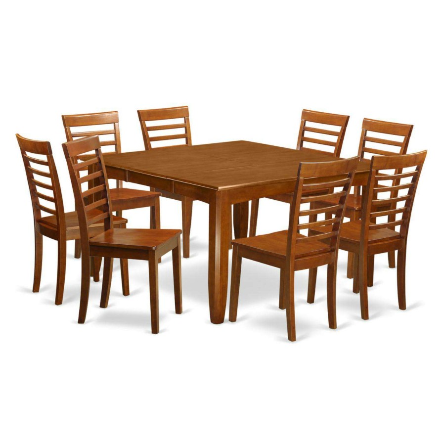 Dining Table Sets * | Best Sale Square East West Furniture Parfait 9 Piece Straight Ladder Back Dining Table Set Wood