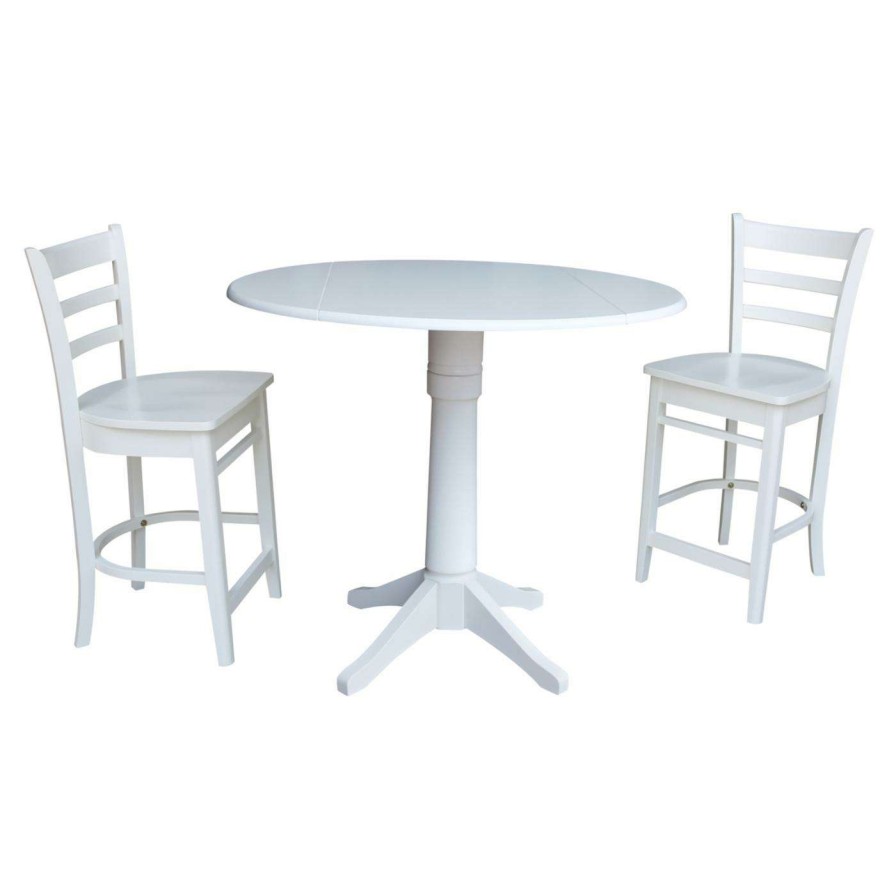 Dining Table Sets * | Promo International Concepts 3 Piece Round Drop Leaf Table Set With Ladder Back Chairs