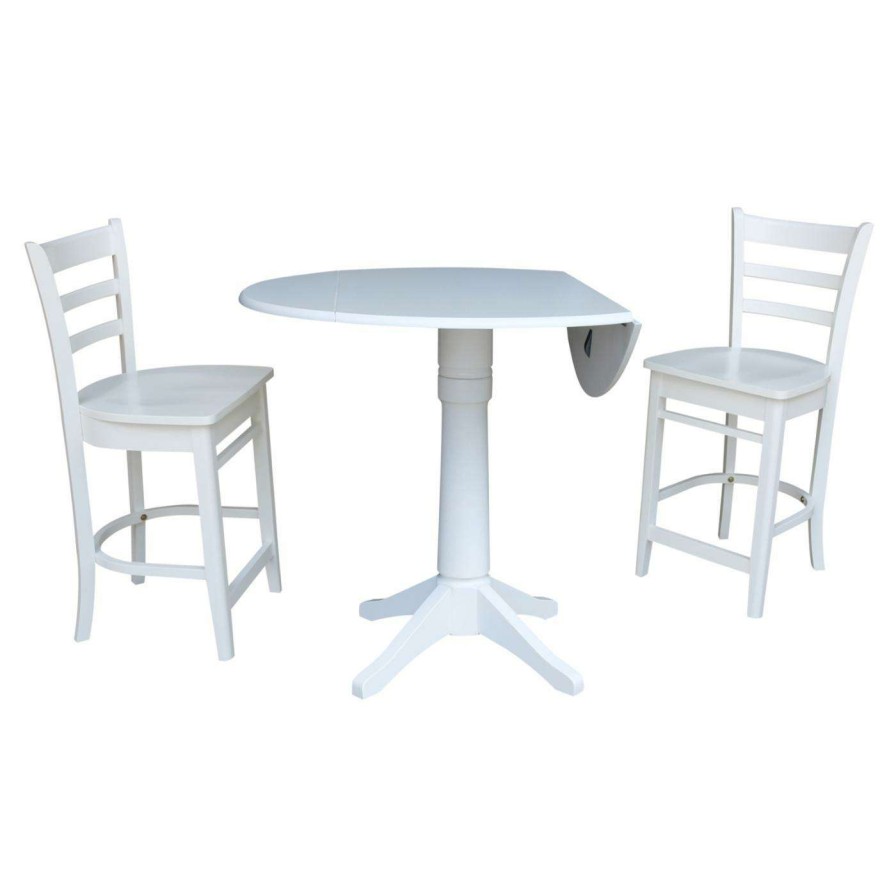 Dining Table Sets * | Promo International Concepts 3 Piece Round Drop Leaf Table Set With Ladder Back Chairs