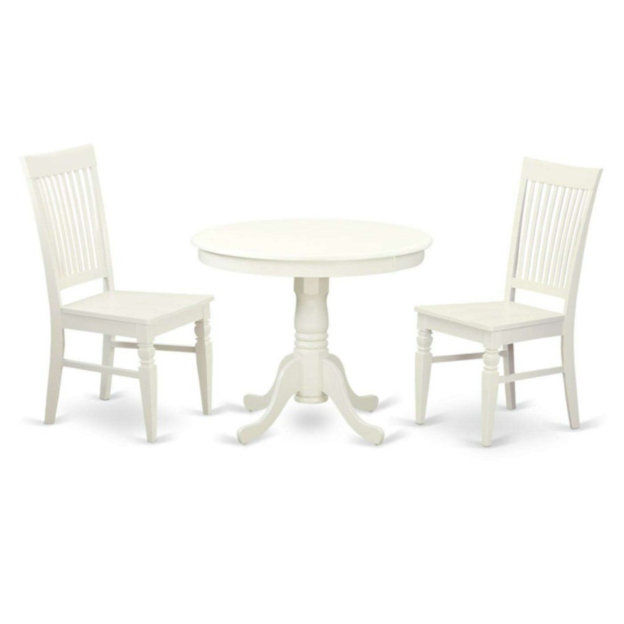 Dining Table Sets * | Cheapest Round East West Furniture 3 Piece Thin Slat Back Kitchen Dinette Dining Table Set