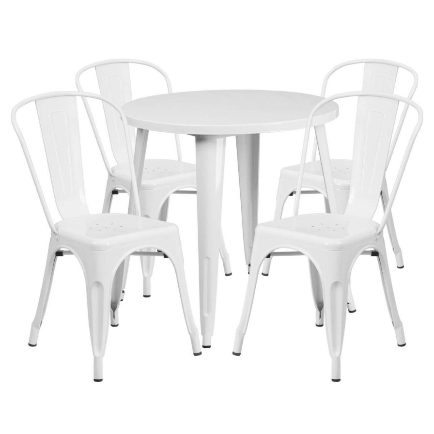 Dining Table Sets * | Discount Flash Furniture 30 In. Round Metal Indoor-Outdoor Table Set With 4 Splat Back Chairs