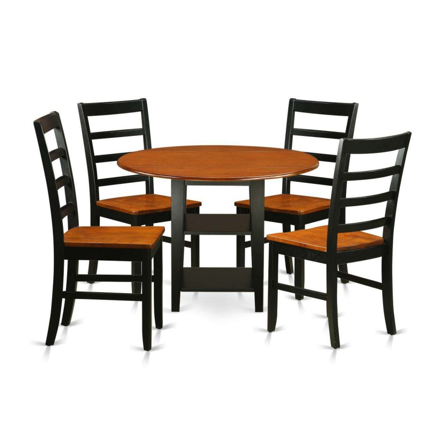 Dining Table Sets * | Best Deal Round East West Furniture Sudbury 5 Piece Dual Drop Leaf Dining Table Set With Ladder Back Chairs Wood