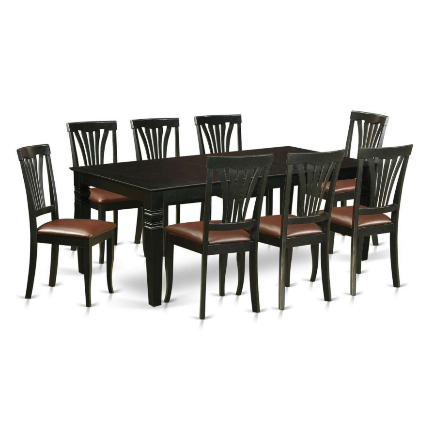 Dining Table Sets * | Buy Rectangle East West Furniture Logan 9 Piece Lath Back Dining Table Set