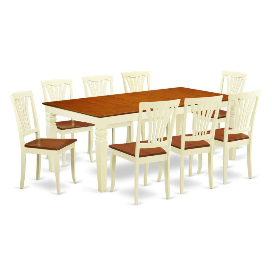 Dining Table Sets * | Buy Rectangle East West Furniture Logan 9 Piece Lath Back Dining Table Set