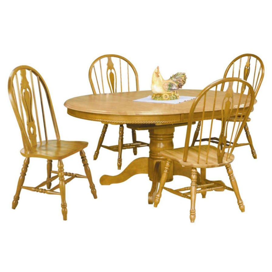 Dining Table Sets * | Best Pirce Oval Sunset Trading 5-Piece Pedestal Butterfly Leaf Dining Set With Keyhole Chairs