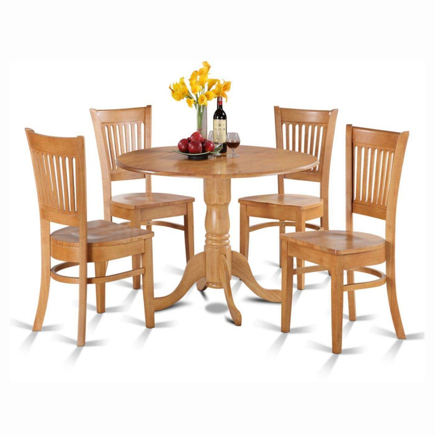 Dining Table Sets * | Best Reviews Of Round East West Furniture Dublin 5 Piece Drop Leaf Dining Table Set With Vancouver Wooden Seat Chairs