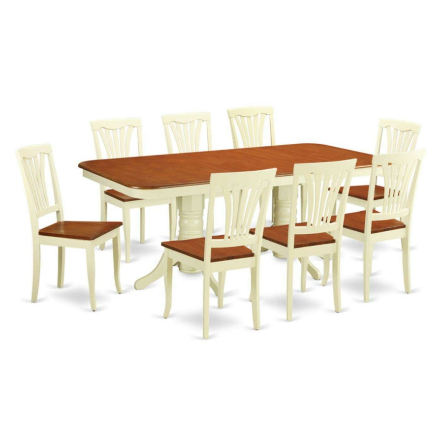 Dining Table Sets * | Budget Rectangle East West Furniture Kenley 9 Piece Trestle Dining Table Set With Avon Chairs