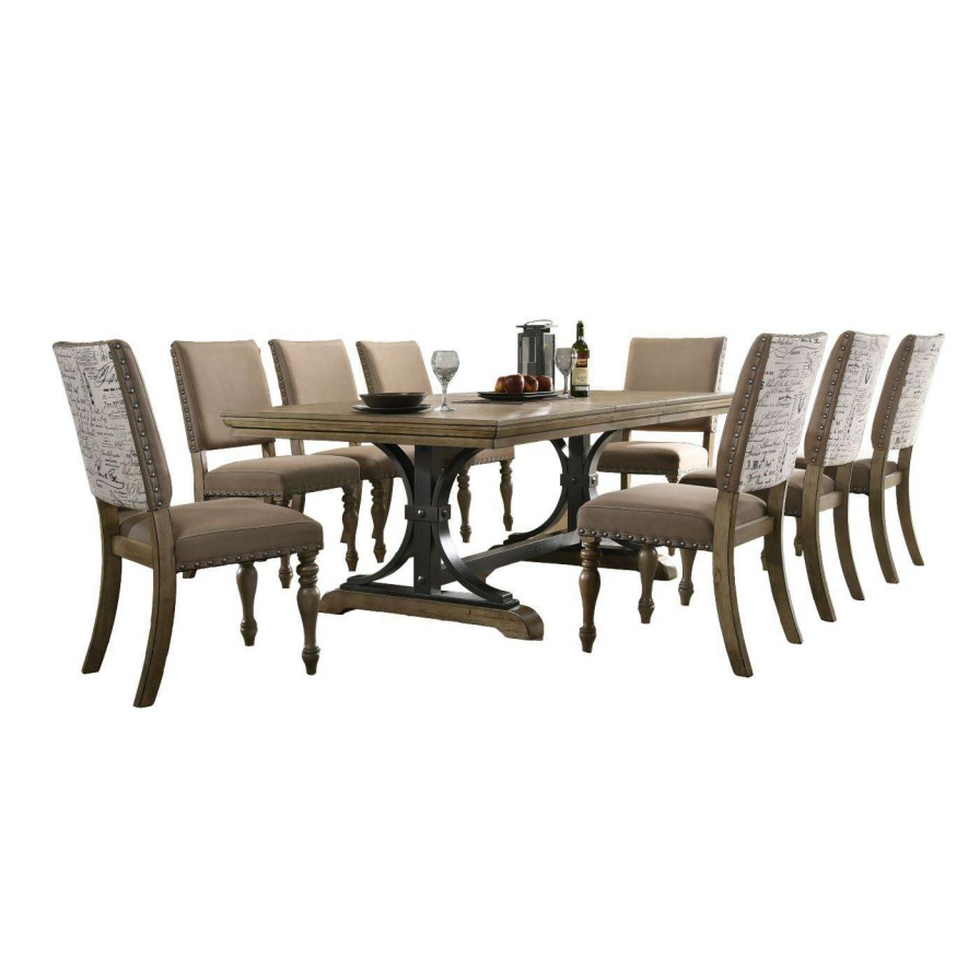 Dining Table Sets * | Promo Rectangle Roundhill Furniture Birmingham 9 Piece Butterfly Leaf Dining Table Set