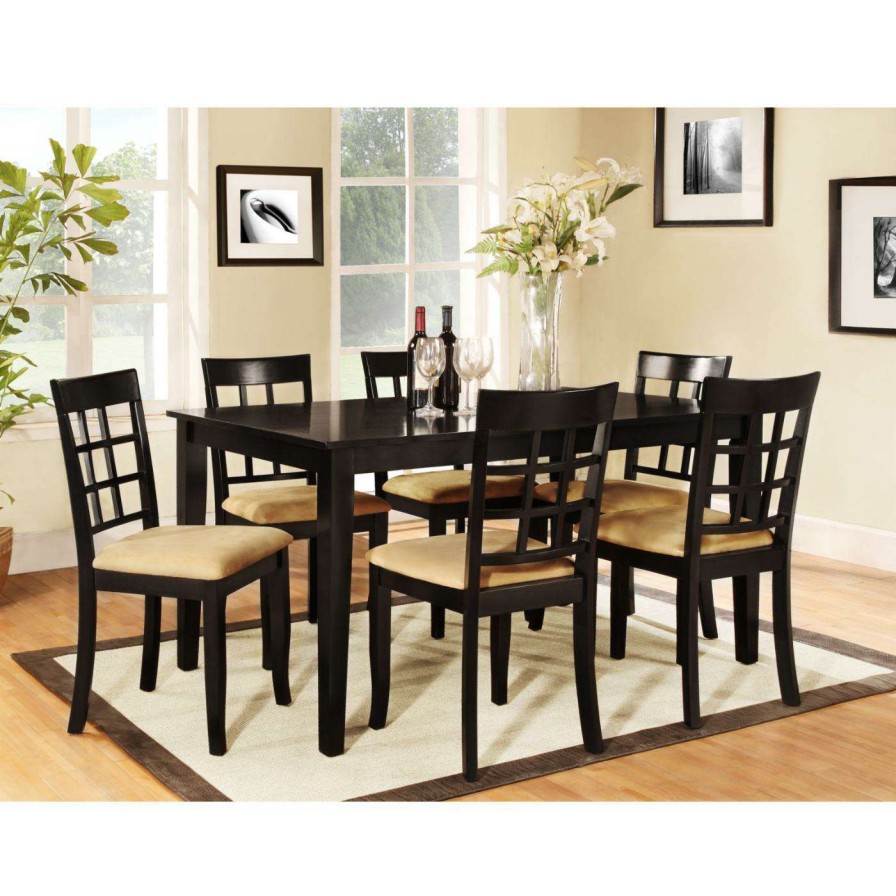 Dining Table Sets * | Outlet Homelegance Tibalt 7 Pc. Rectangle Black Dining Table Set 60 In. With 6 Window Back Chairs