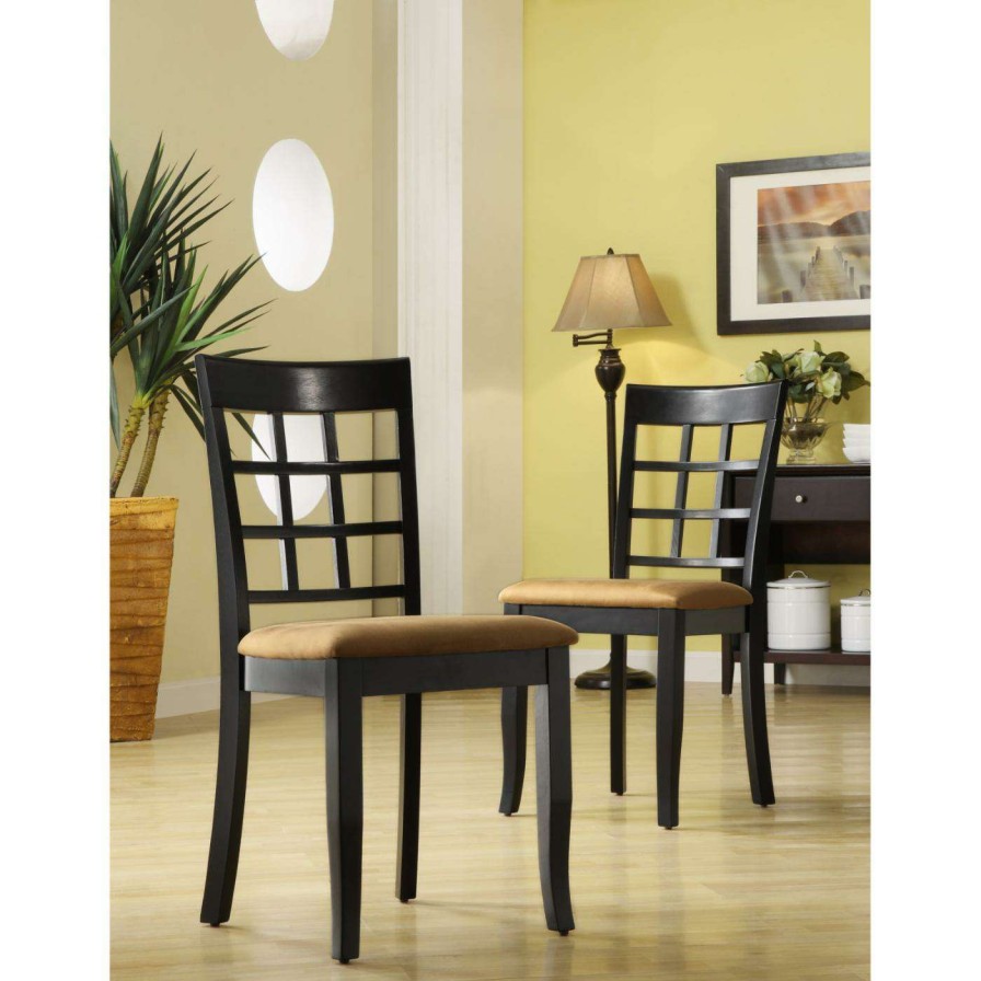 Dining Table Sets * | Outlet Homelegance Tibalt 7 Pc. Rectangle Black Dining Table Set 60 In. With 6 Window Back Chairs