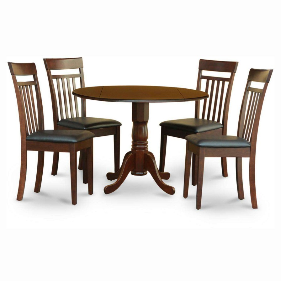 Dining Table Sets * | Best Deal Round East West Furniture Dublin 5 Piece Drop Leaf Dining Table Set With Capri Faux Leather Seat Chairs