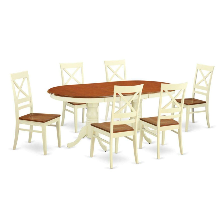 Dining Table Sets * | Best Sale Oval East West Furniture Plainville 7 Piece Cross-And-Ladder Dining Table Set