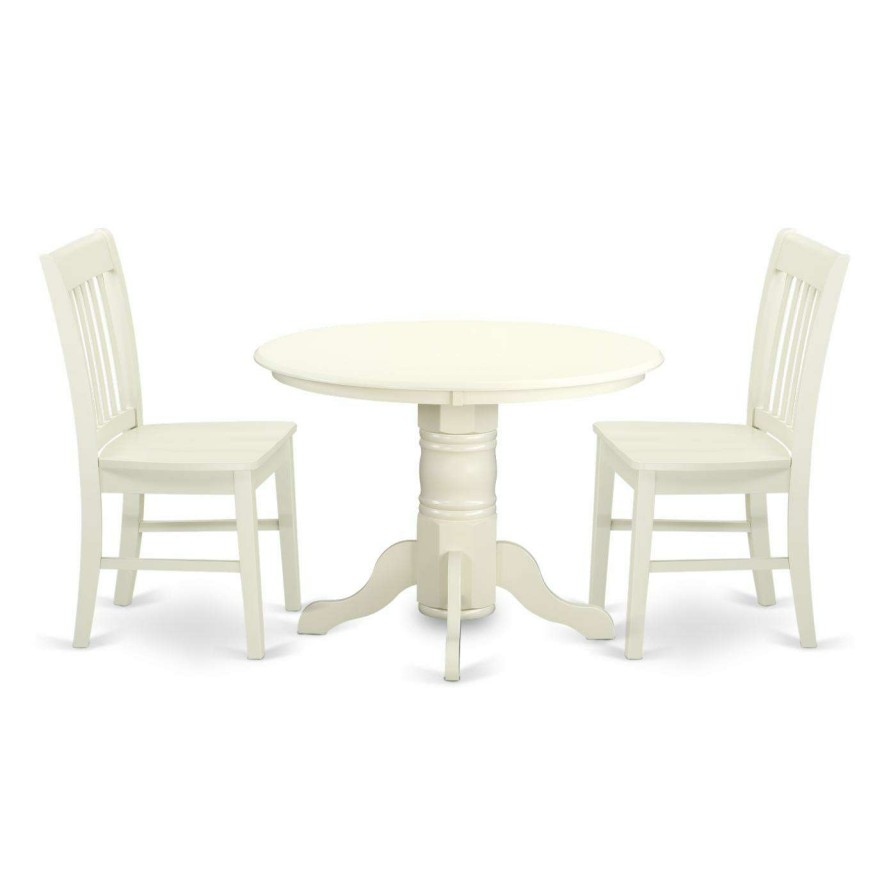 Dining Table Sets * | Brand New Round East West Furniture Shelton 3 Piece Dining Table Set With Wood Seat Dining Chairs Linen White