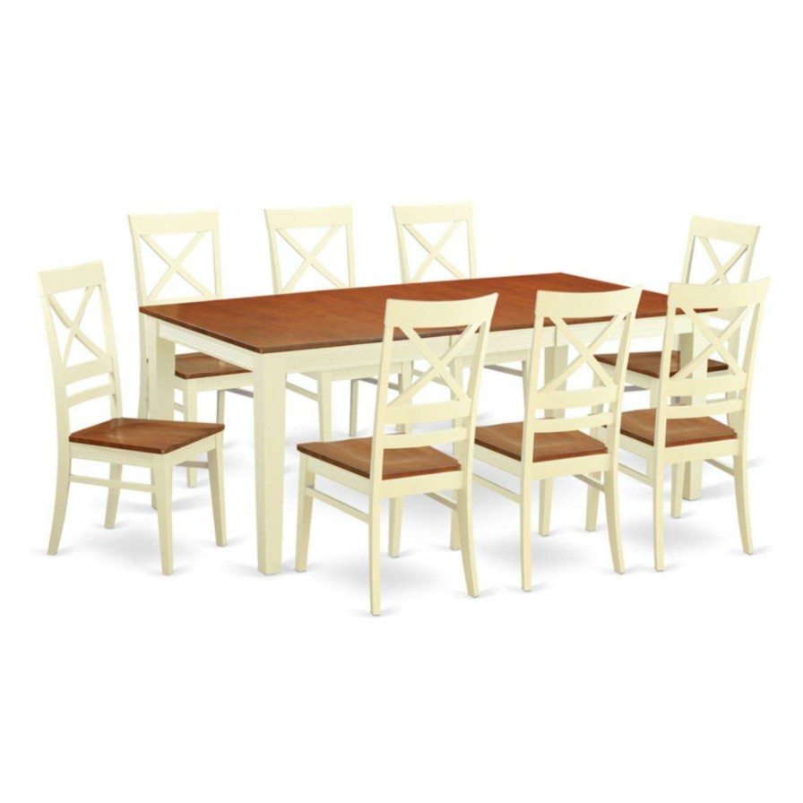 Dining Table Sets * | New Rectangle East West Furniture Quincy 9-Piece Cross-And-Ladder Dining Table Set