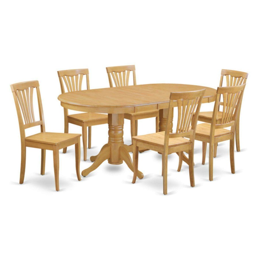 Dining Table Sets * | Best Pirce Oval East West Furniture Vancouver 7 Piece Lath Back Dining Table Set Wood