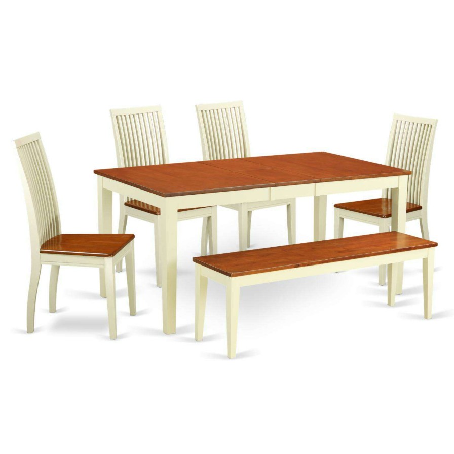 Dining Table Sets * | Best Deal Casual Dining Sets East West Furniture Nicoli 6 Piece Dining Table Set With Bench Buttermilk / Cherry