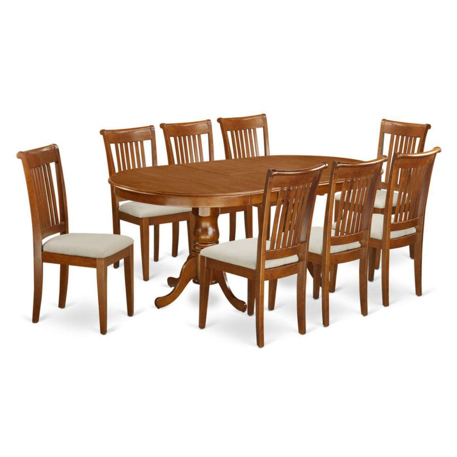 Dining Table Sets * | Buy Oval East West Furniture Plainville 9 Piece Windsor Dining Table Set Wood