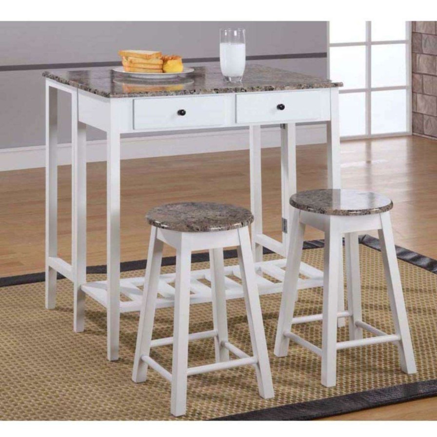 Dining Table Sets * | Promo K&B Furniture Rectangle 3-Piece Breakfast Pub Set White / Marble