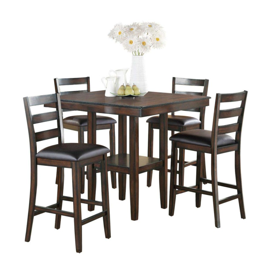 Dining Table Sets * | Best Pirce Crown Mark Tahoe Vinyl Square 5 Piece Counter Height Dining Table Set