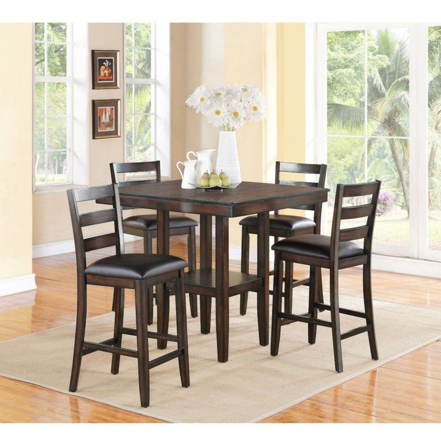 Dining Table Sets * | Best Pirce Crown Mark Tahoe Vinyl Square 5 Piece Counter Height Dining Table Set