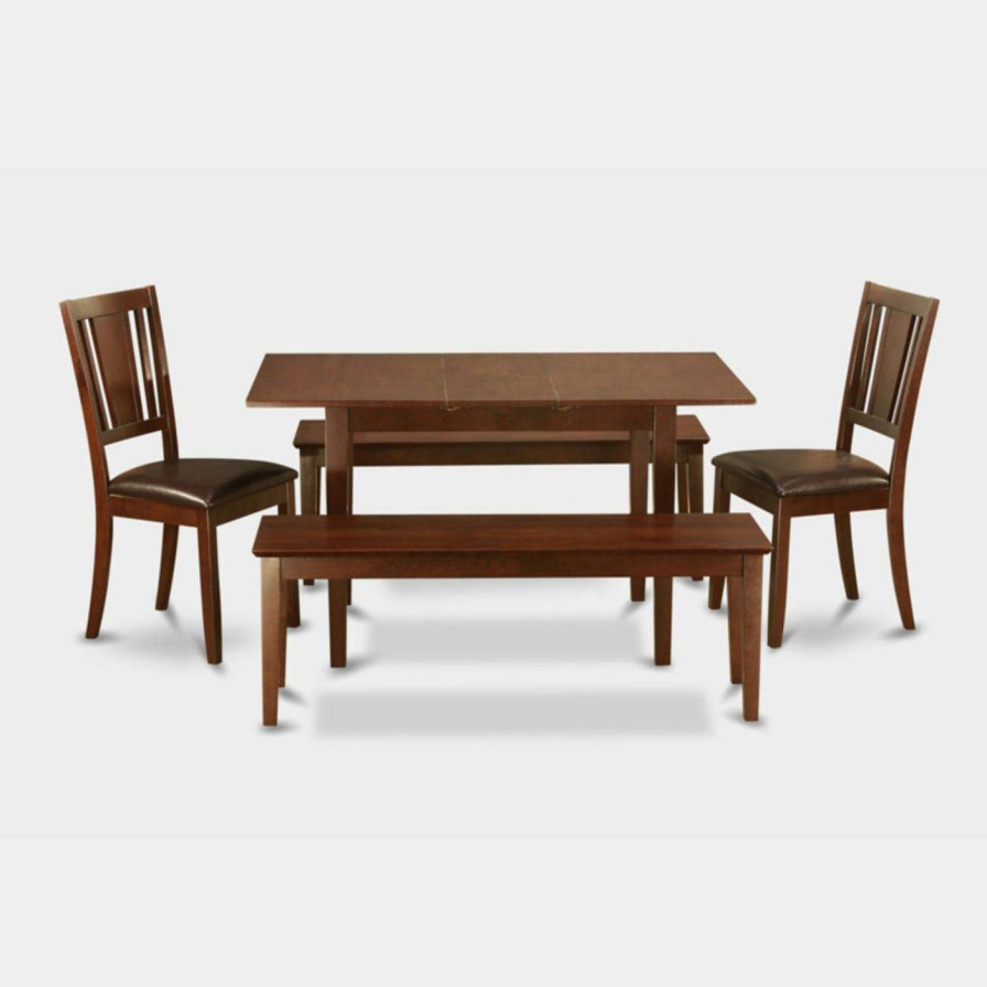 Dining Table Sets * | Coupon Rectangle East West Furniture Norfolk 5 Piece Scotch Art Dining Table Set With 2 Benches