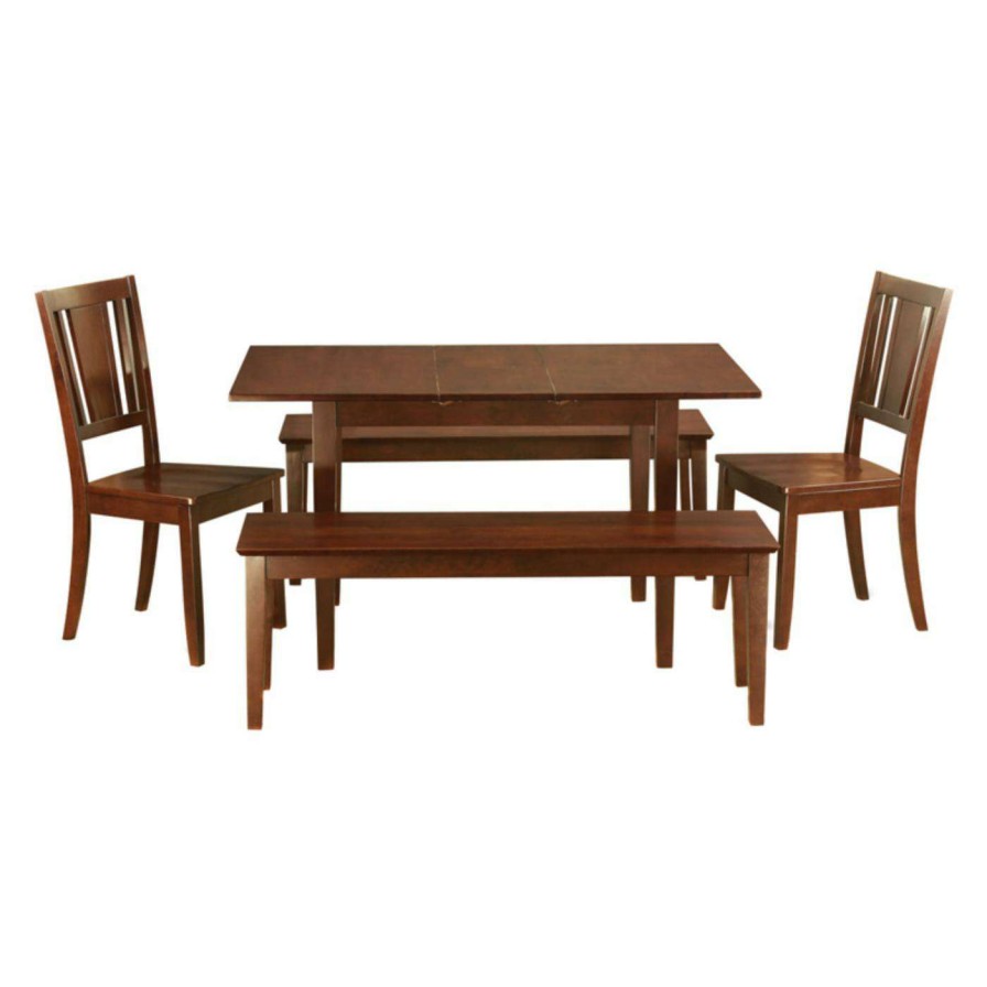 Dining Table Sets * | Coupon Rectangle East West Furniture Norfolk 5 Piece Scotch Art Dining Table Set With 2 Benches