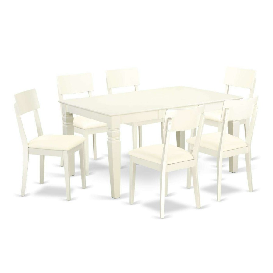 Dining Table Sets * | Top 10 Rectangle East West Furniture Weston 7 Piece Extending Dining Table Set With Faux Leather Seat Chairs Linen White