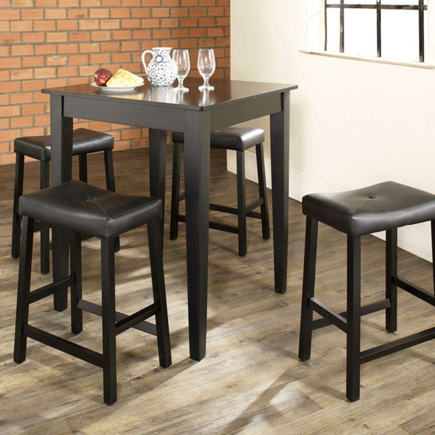 Dining Table Sets * | New Square Crosley 5-Piece Pub Dining Set With Tapered Leg And Upholstered Saddle Stools Vintage Mahogany