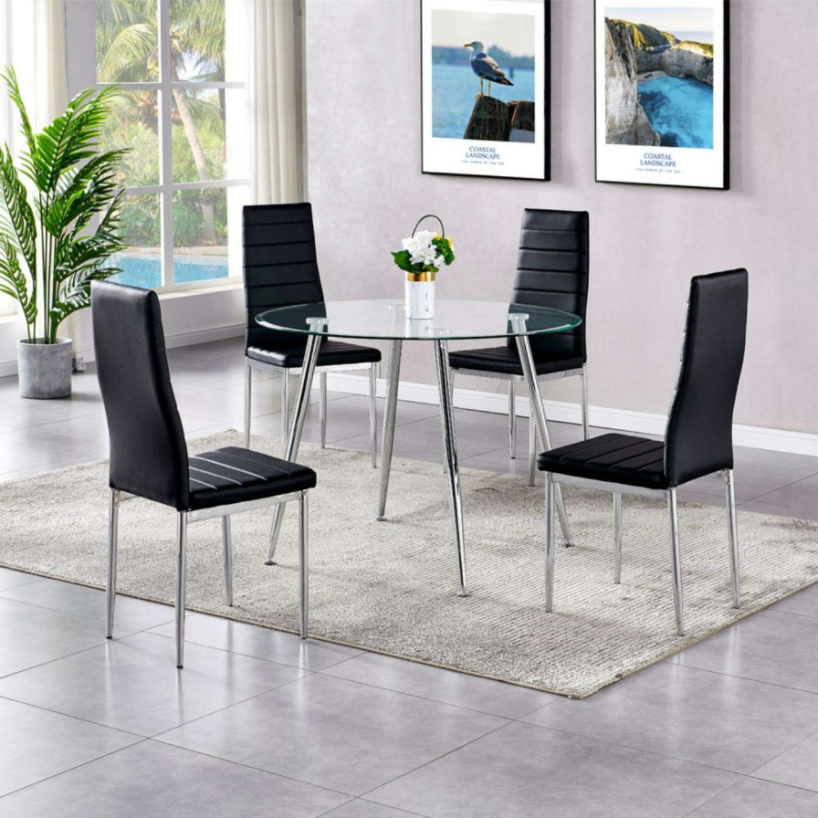 Dining Table Sets * | Best Deal Round Best Master Furniture Trina 5 Piece Modern Dinette Set Black