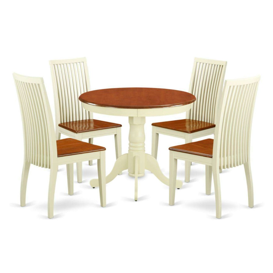 Dining Table Sets * | Coupon East West Furniture Antique Anip5 Five Piece Round Pedestal Dining Set